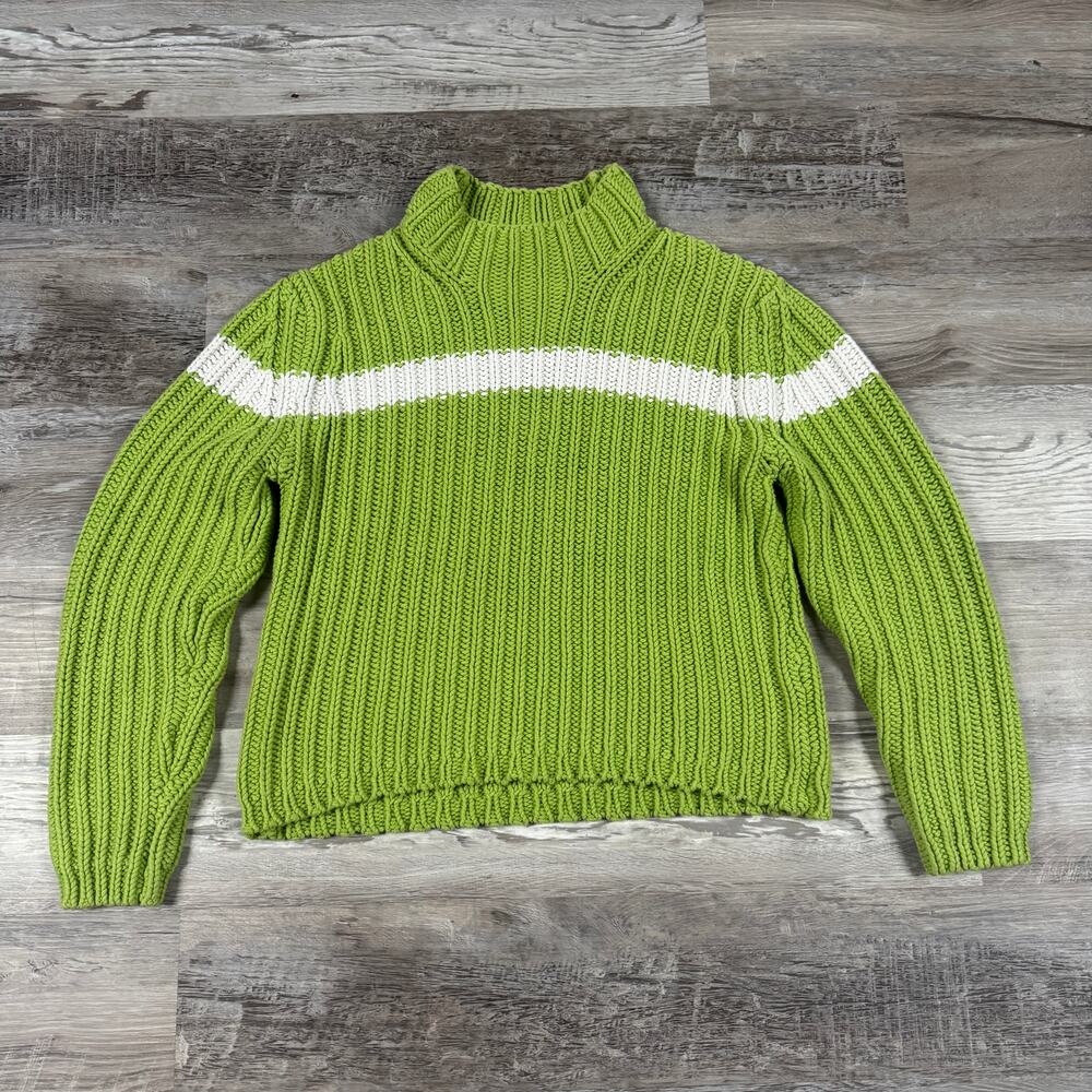 Vintage 90s Tommy Hilfiger Ribbed Mock Neck Sweater Green XL Y2K Fall Old Money